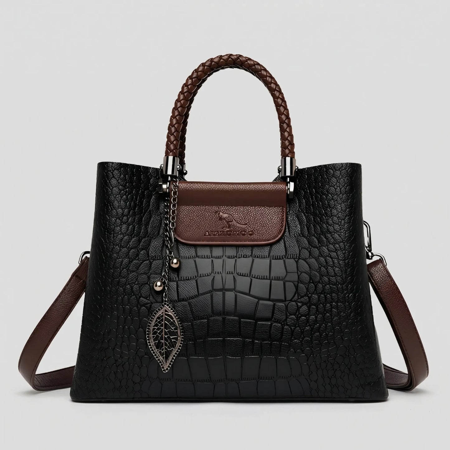 Olvoria | Women's Tote Bag Croc Embossed Handbag Braided Handle