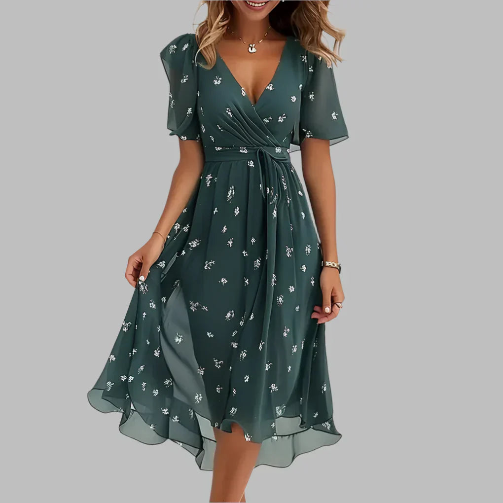 Olvoria | Women's V-Neck Floral Midi Wrap Dress