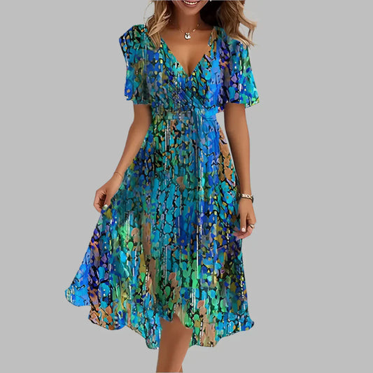 Olvoria | Women's V-Neck Floral Midi Wrap Dress