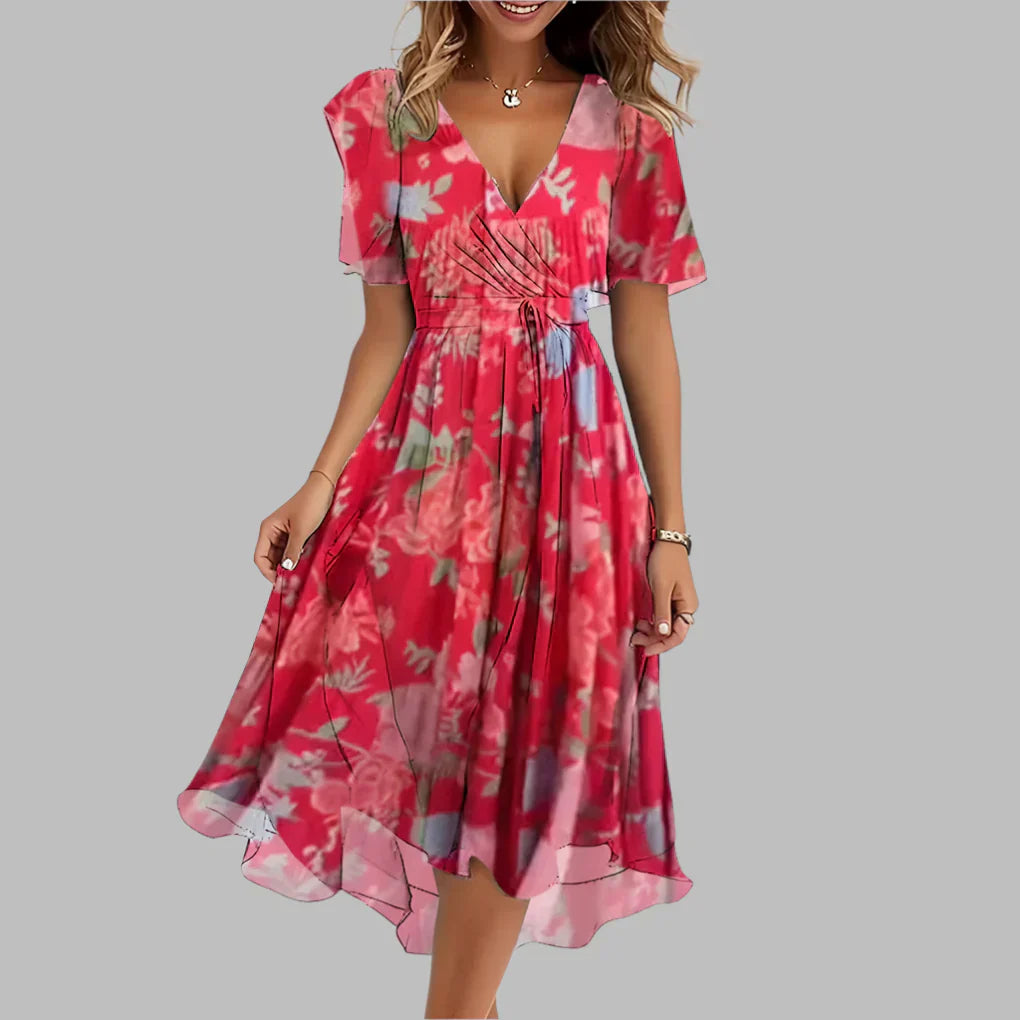 Olvoria | Women's V-Neck Floral Midi Wrap Dress