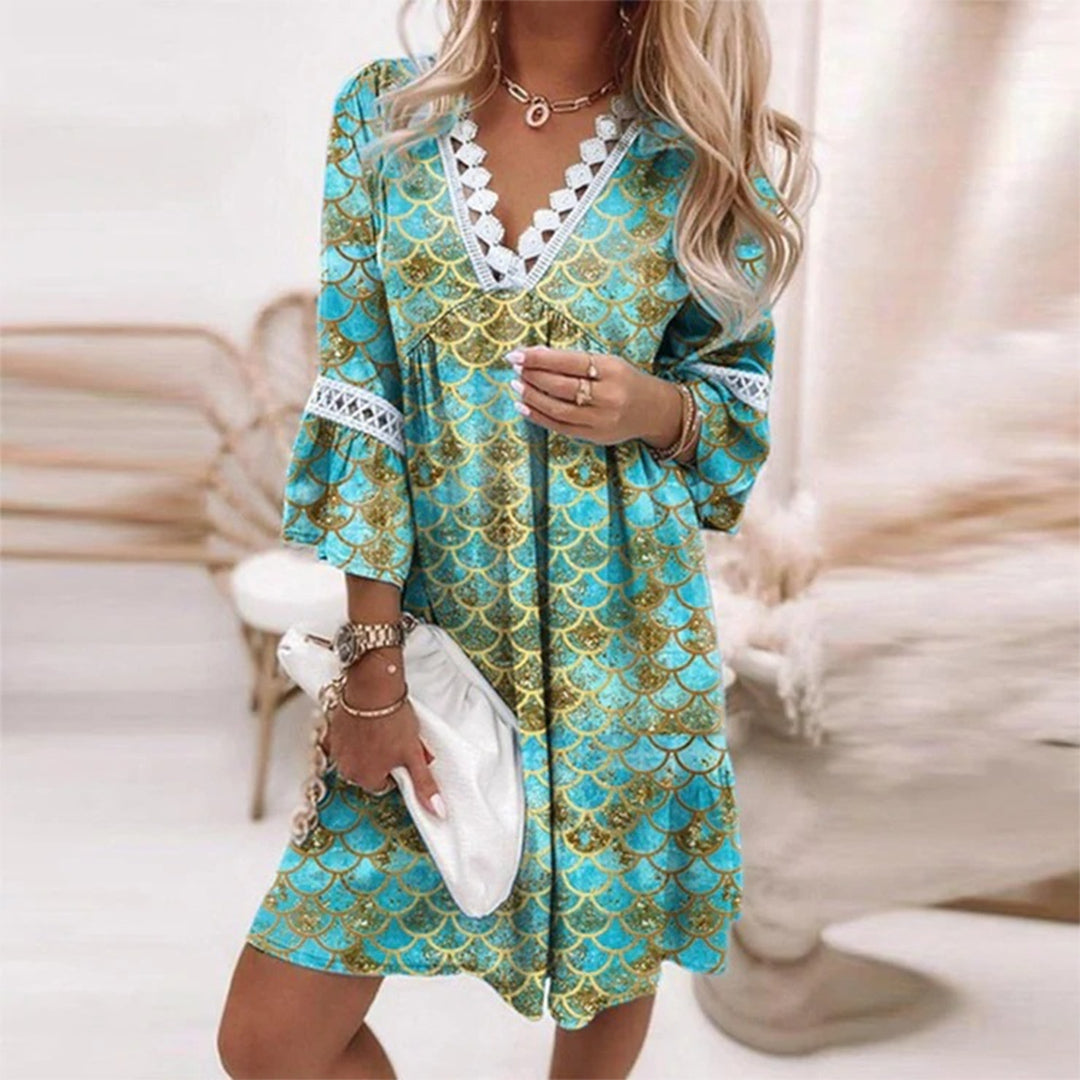 Olvoria | Women's V-Neck Mini Dress with Crochet Trim