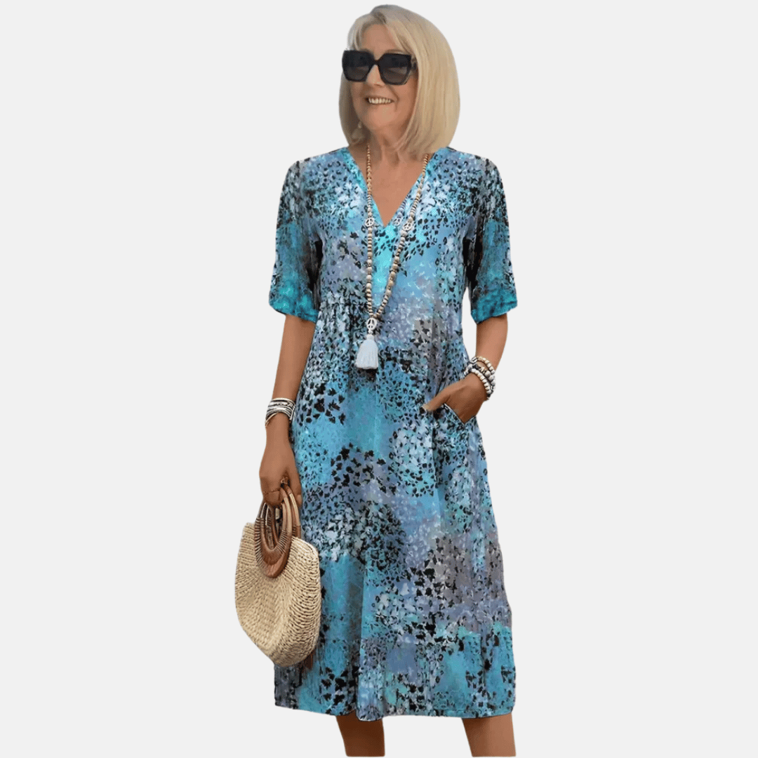 Olvoria | Women's V-Neck Printed Midi Dress