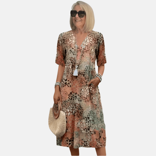 Olvoria | Women's V-Neck Printed Midi Dress
