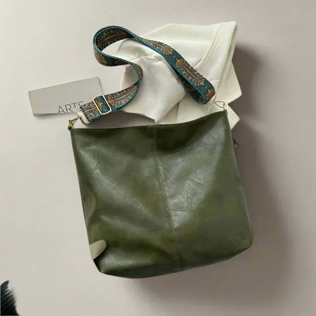 Olvoria | Women's Vintage Shoulder Bag with Patterned Strap
