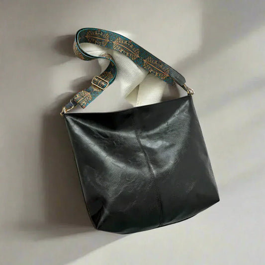 Olvoria | Women's Vintage Shoulder Bag with Patterned Strap