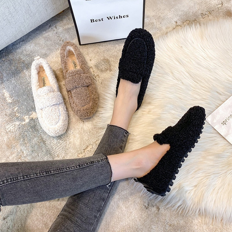 Olvoria | Women's Warm Loafers Fuzzy Slip-Ons