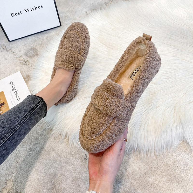 Olvoria | Women's Warm Loafers Fuzzy Slip-Ons