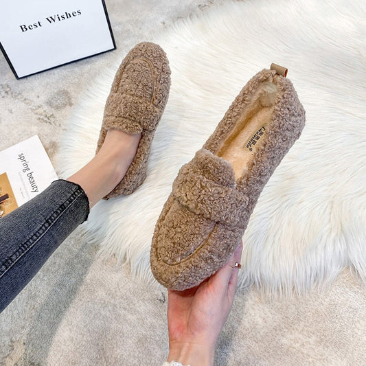 Olvoria | Women's Warm Loafers Fuzzy Slip-Ons