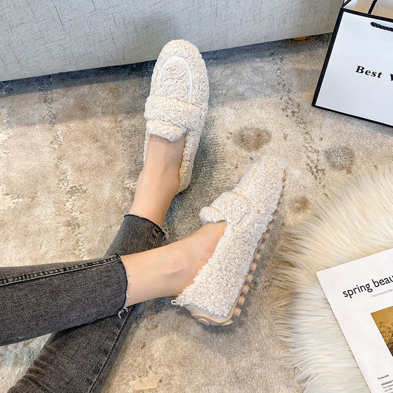 Olvoria | Women's Warm Loafers Fuzzy Slip-Ons