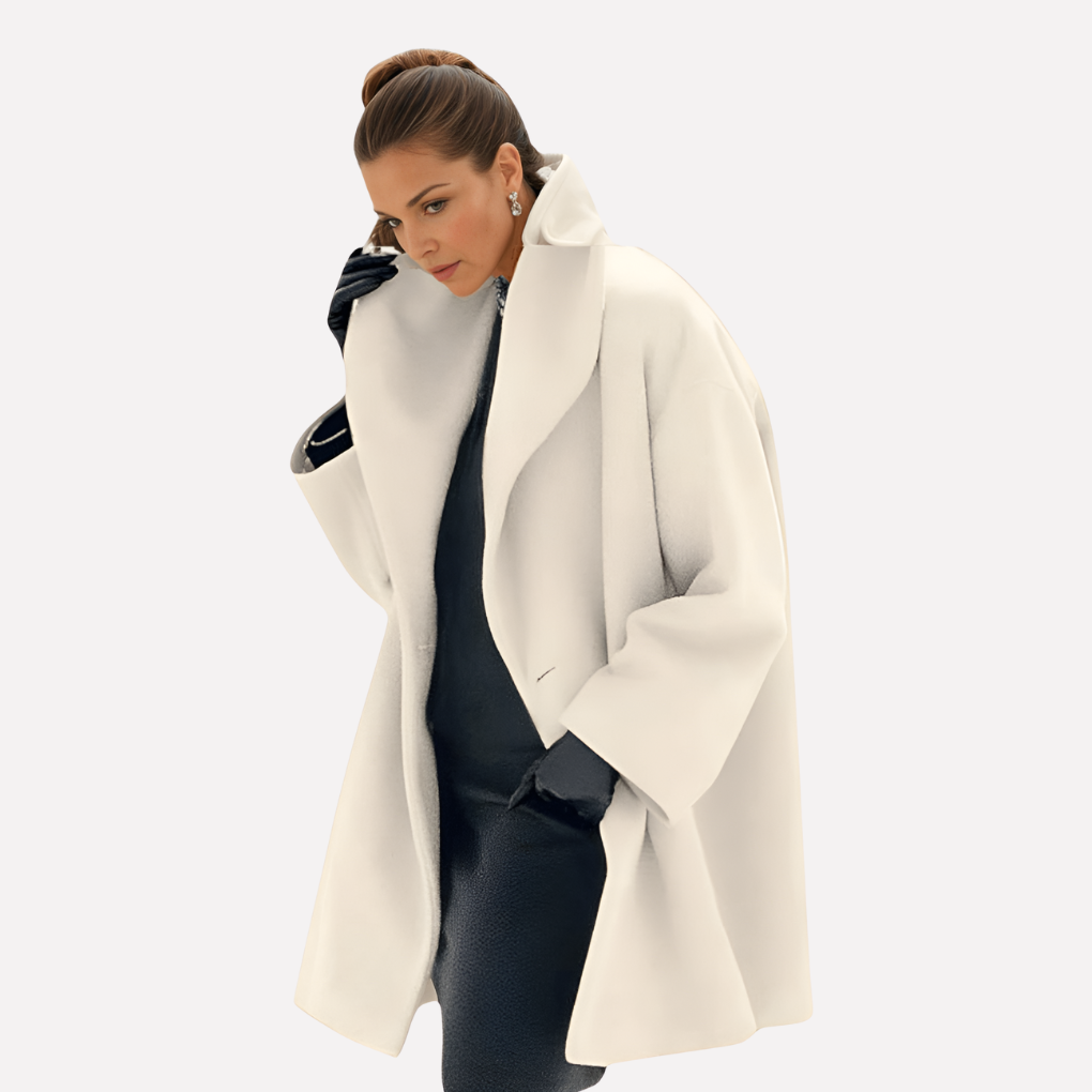 Olvoria | Women's Wide Collar Coat with Drape Detail