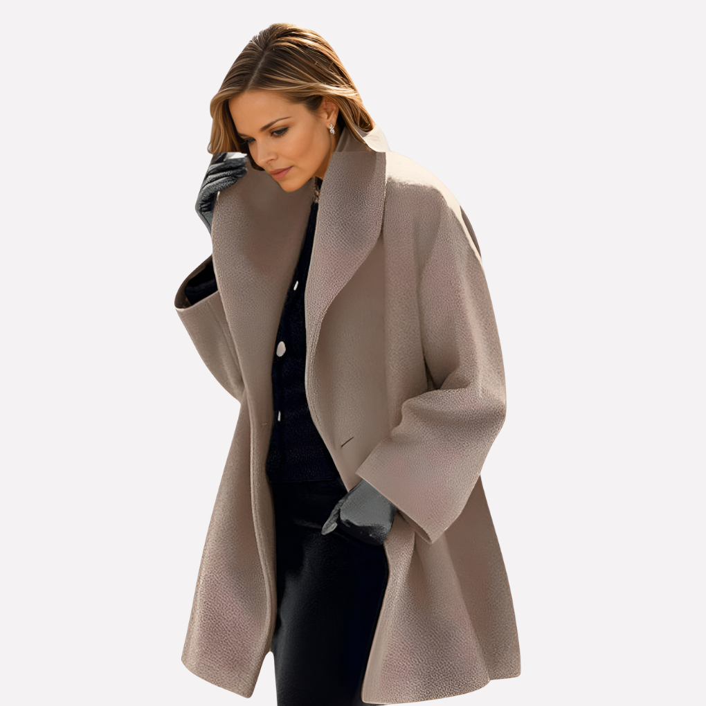Olvoria | Women's Wide Collar Coat with Drape Detail