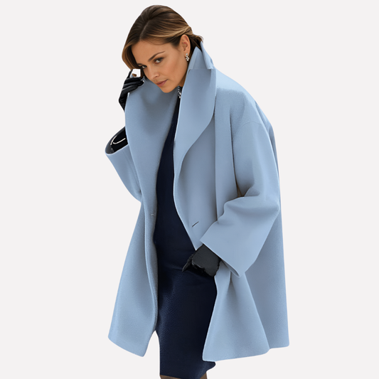 Olvoria | Women's Wide Collar Coat with Drape Detail