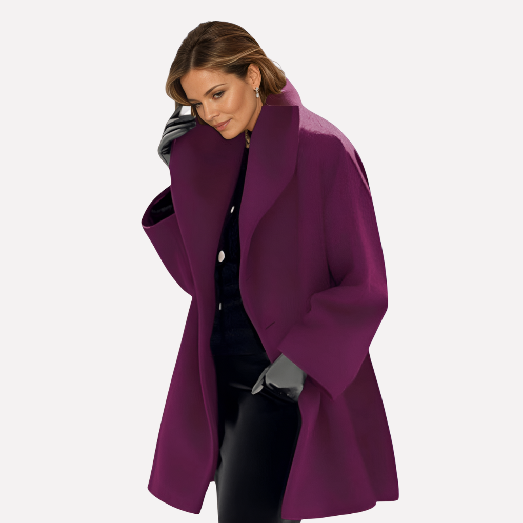 Olvoria | Women's Wide Collar Coat with Drape Detail