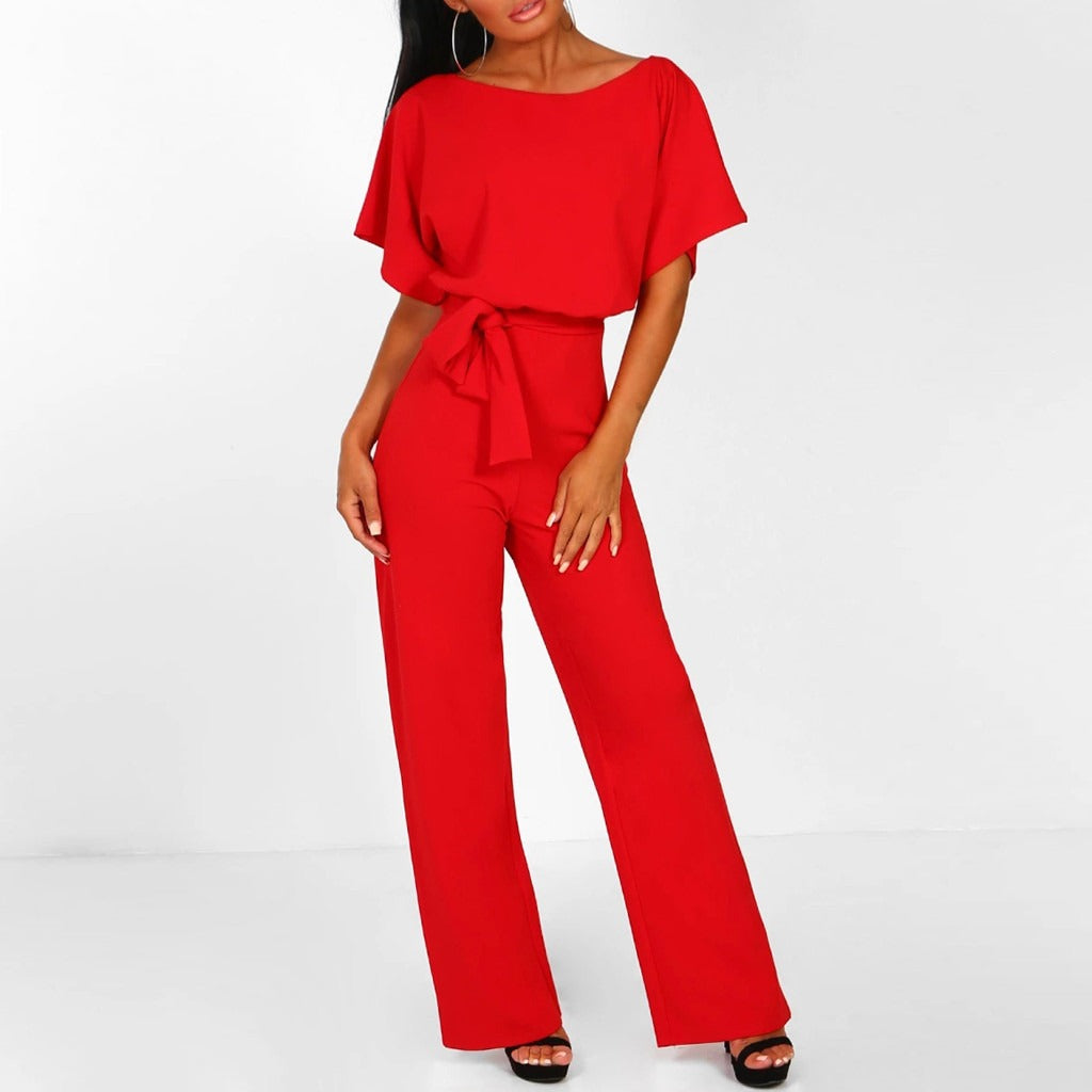 Olvoria | Women's Wide-Leg Jumpsuit with Tie Waist