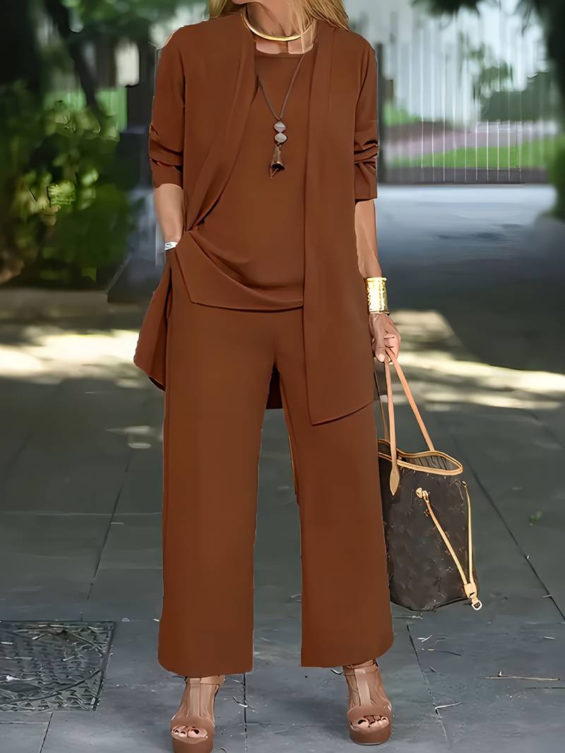 Olvoria | Women's Wide Leg Trouser Suit with Open Front Cardigan