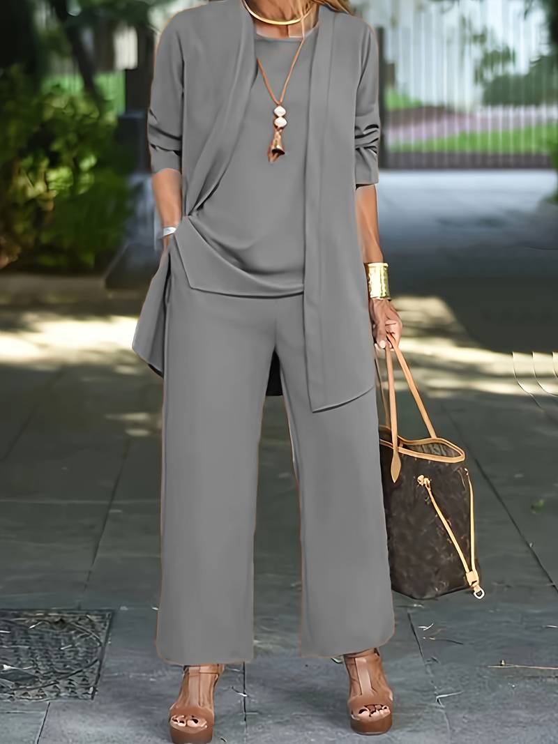 Olvoria | Women's Wide Leg Trouser Suit with Open Front Cardigan