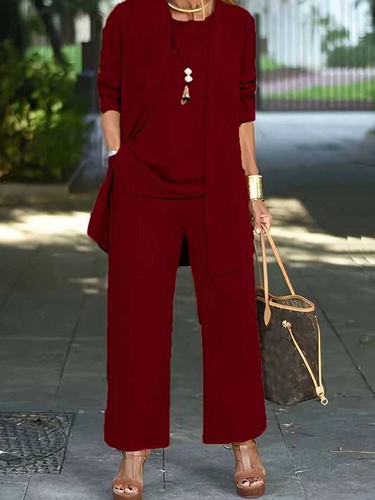 Olvoria | Women's Wide Leg Trouser Suit with Open Front Cardigan