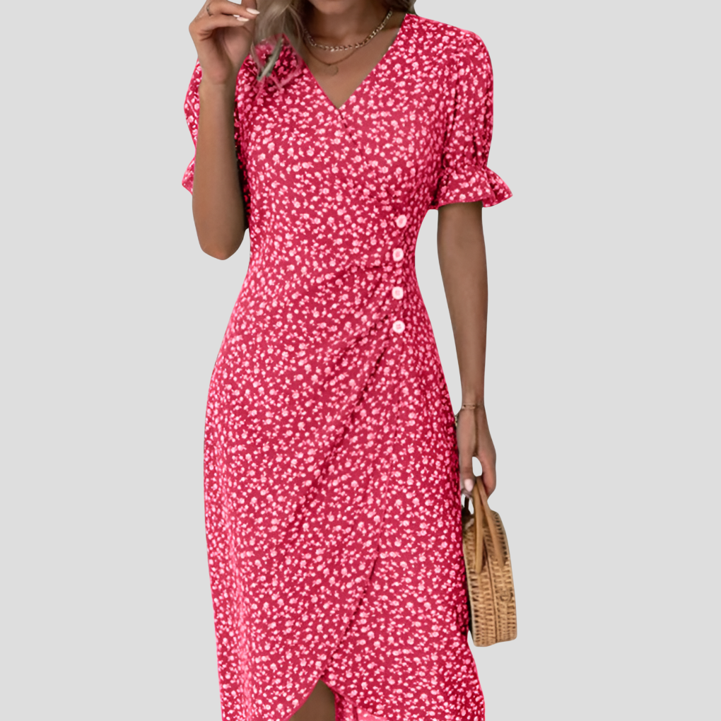 Olvoria | Women's Wrap Midi Dress with Floral Print