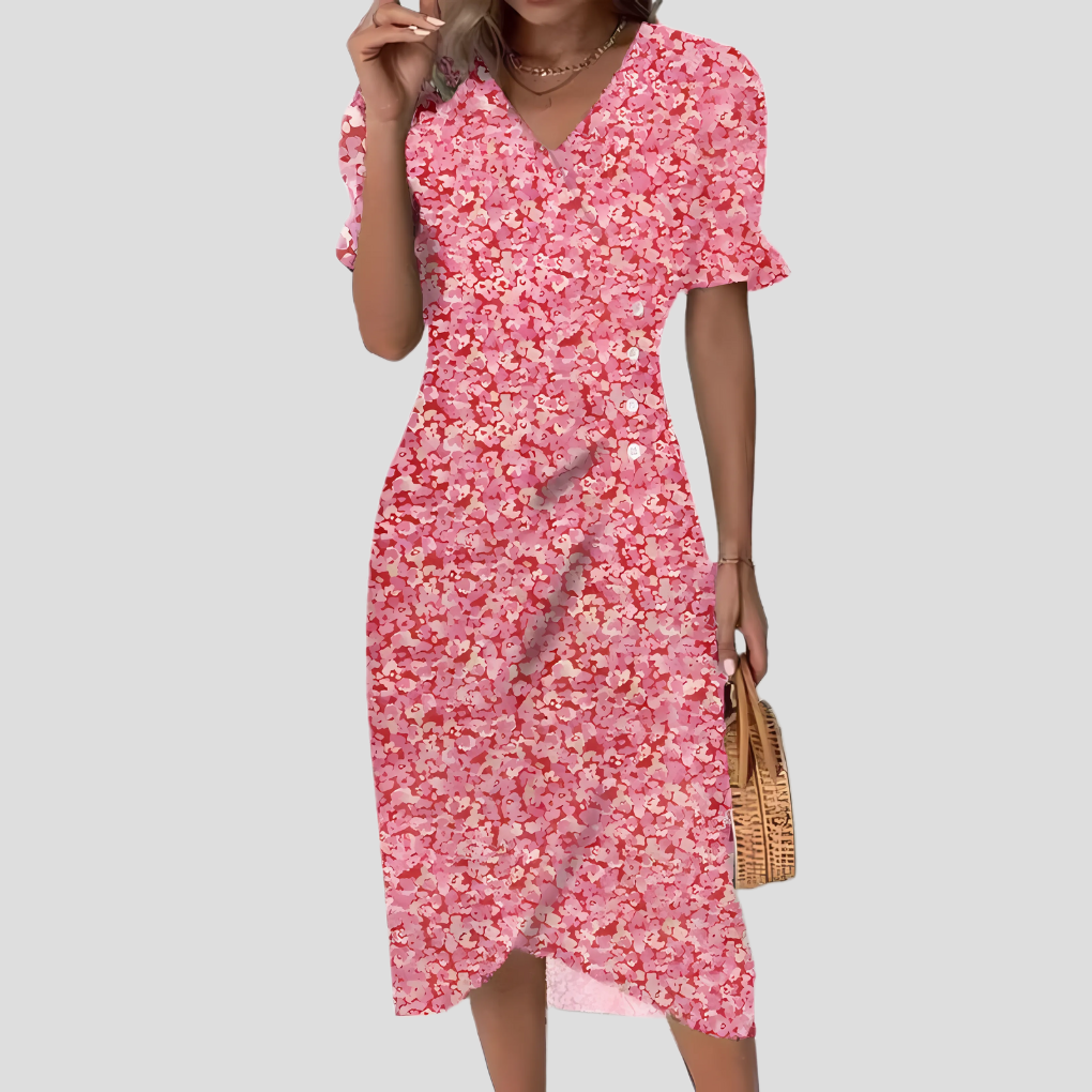 Olvoria | Women's Wrap Midi Dress with Floral Print