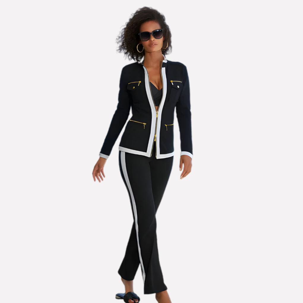 Olvoria | Women's Zip Jacket & Pant Tracksuit Set with Contrast Stripe