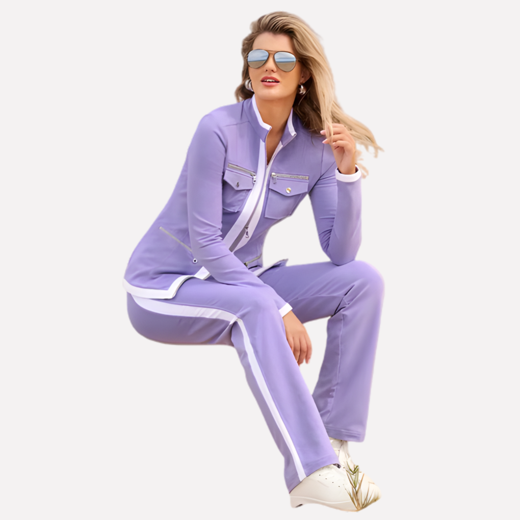 Olvoria | Women's Zip Jacket & Pant Tracksuit Set with Contrast Stripe
