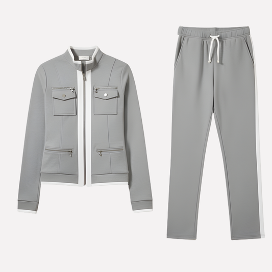 Olvoria | Women's Zip Jacket & Pant Tracksuit Set with Contrast Stripe