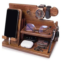 Olvoria | Estación de acoplamiento para teléfono en mesita de noche de madera – Estante multifuncional para billetera, reloj y almacenamiento, ideal para el Día de San Valentín