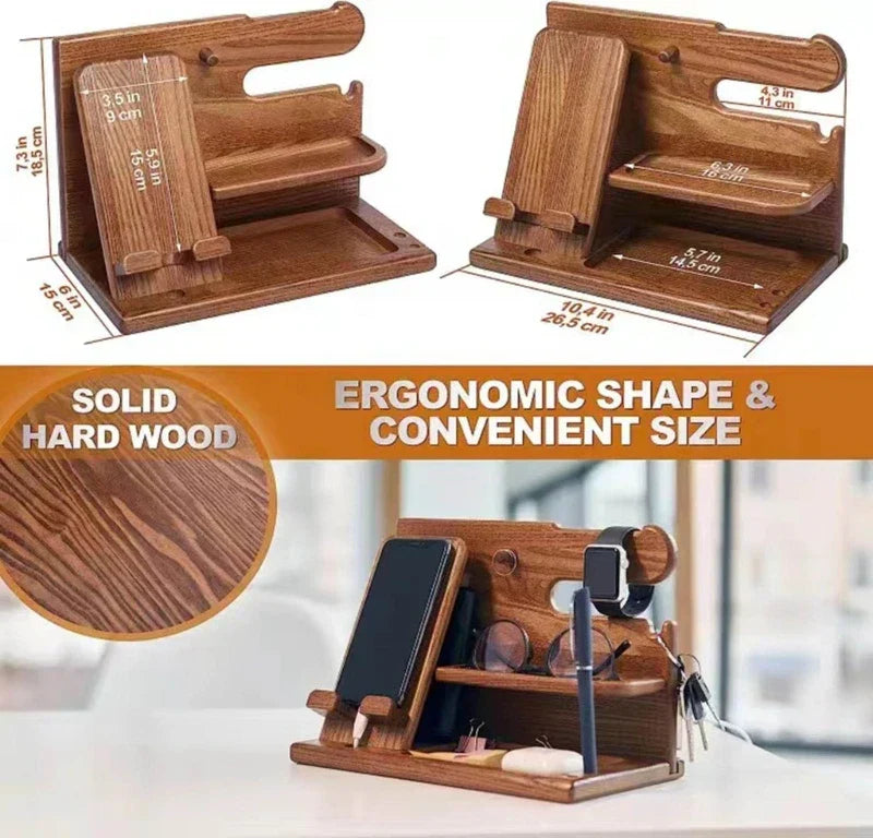 Olvoria | Wooden Nightstand Phone Docking Station – Multifunctional Shelf for Wallet, Watch, and Storage, Ideal for Valentine's Day