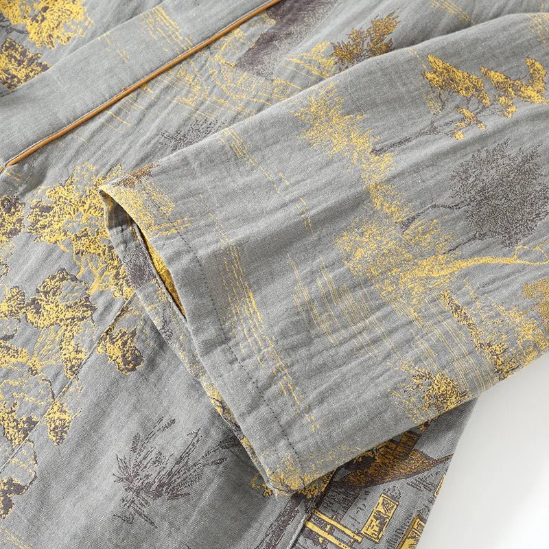 PAINTDRAPE – Artistic Watercolor Cotton Kimono Pajama Set for Relaxed Home Comfort