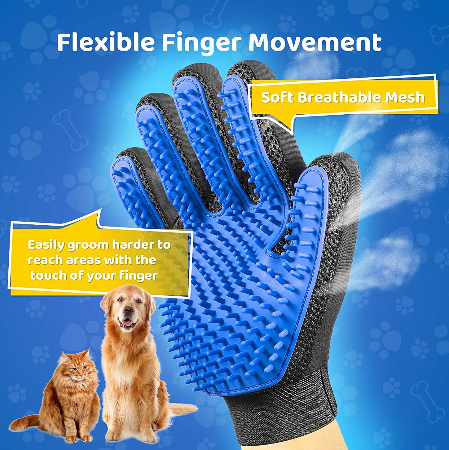 PET GROOMING GLOVE - SOFT AND EFFICIENT HAIR REMOVER FOR DOGS AND CATS