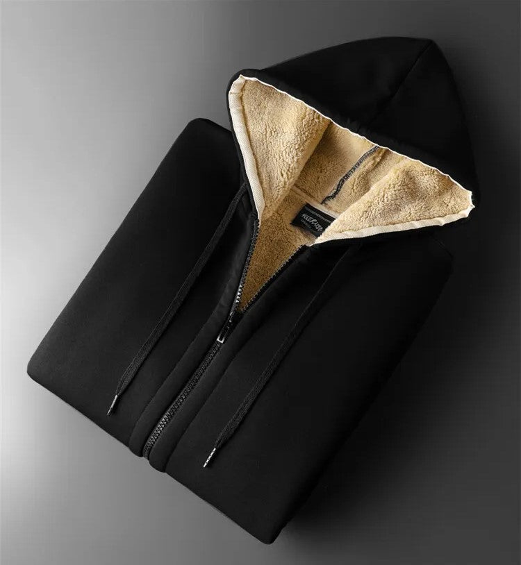 Plus-size warm winter lambskin hooded jacket