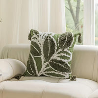 Housse de coussin en velours avec feuille et pompon