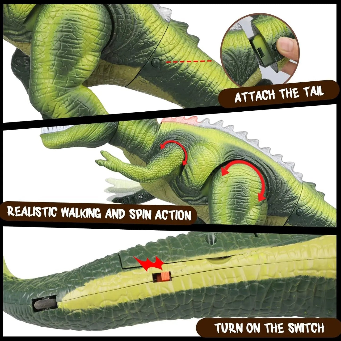 Remote Control T-Rex Dinosaur with LED Lights, Walking & Roaring Realistic Dinosaur Toys