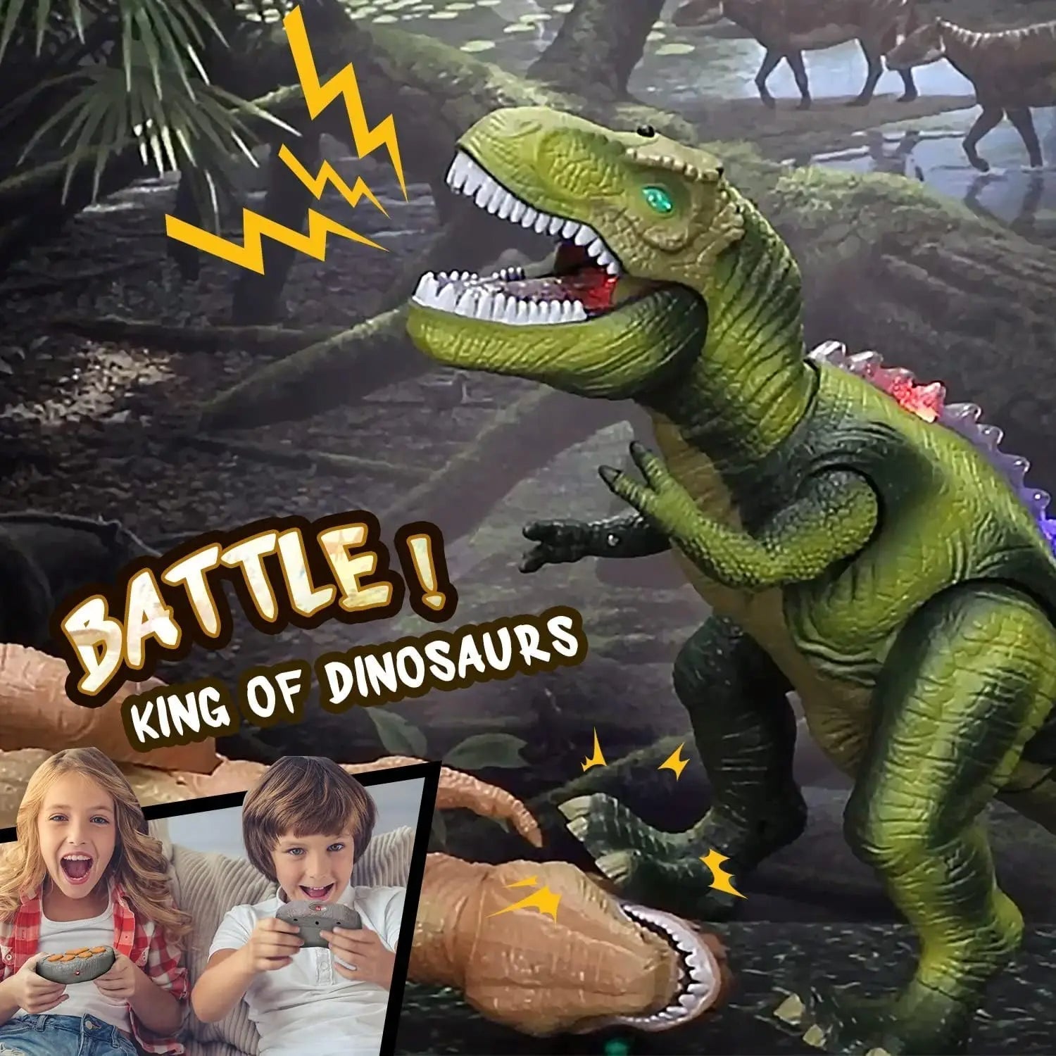Remote Control T-Rex Dinosaur with LED Lights, Walking & Roaring Realistic Dinosaur Toys