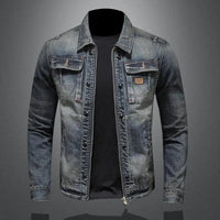 Veste en jean rétro à manches longues avec col montant