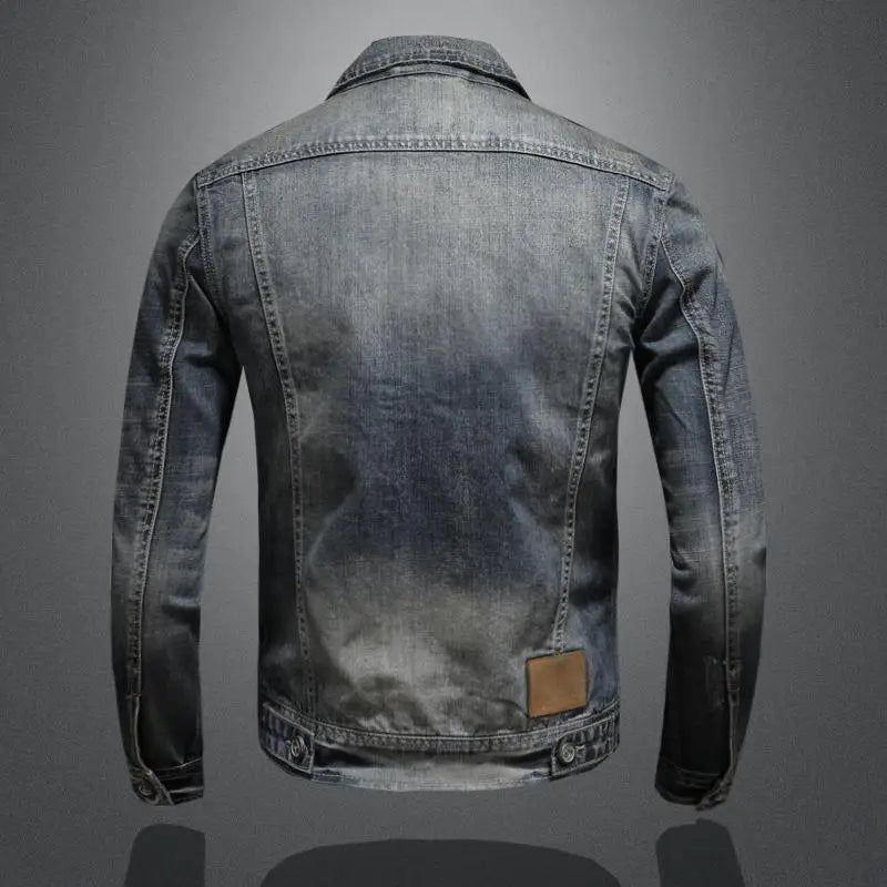 Retro Long Sleeve Denim Jacket with High Collar
