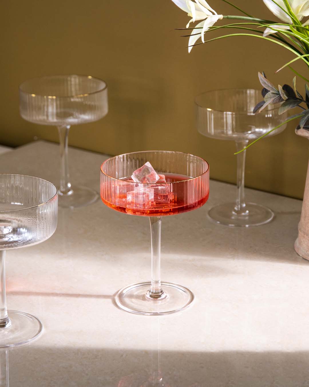 Ribbed Coupe Cocktail Glasses - Set of 6