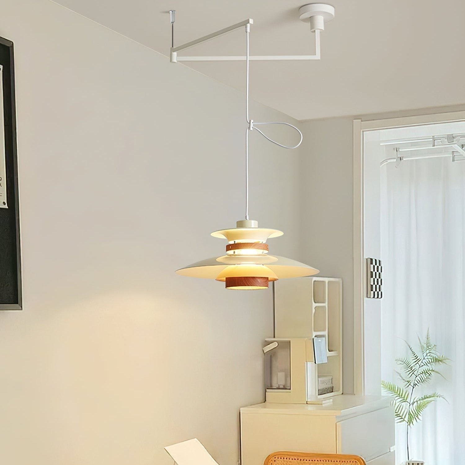 Rotating LED Pendant Light with Adjustable Brightness and Minimalist Style