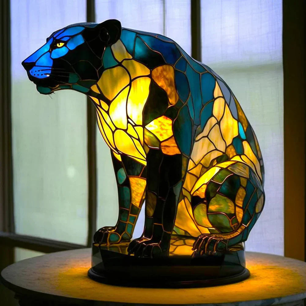 Sculptural Glass Lamp with Animal Motifs in Subtle Light