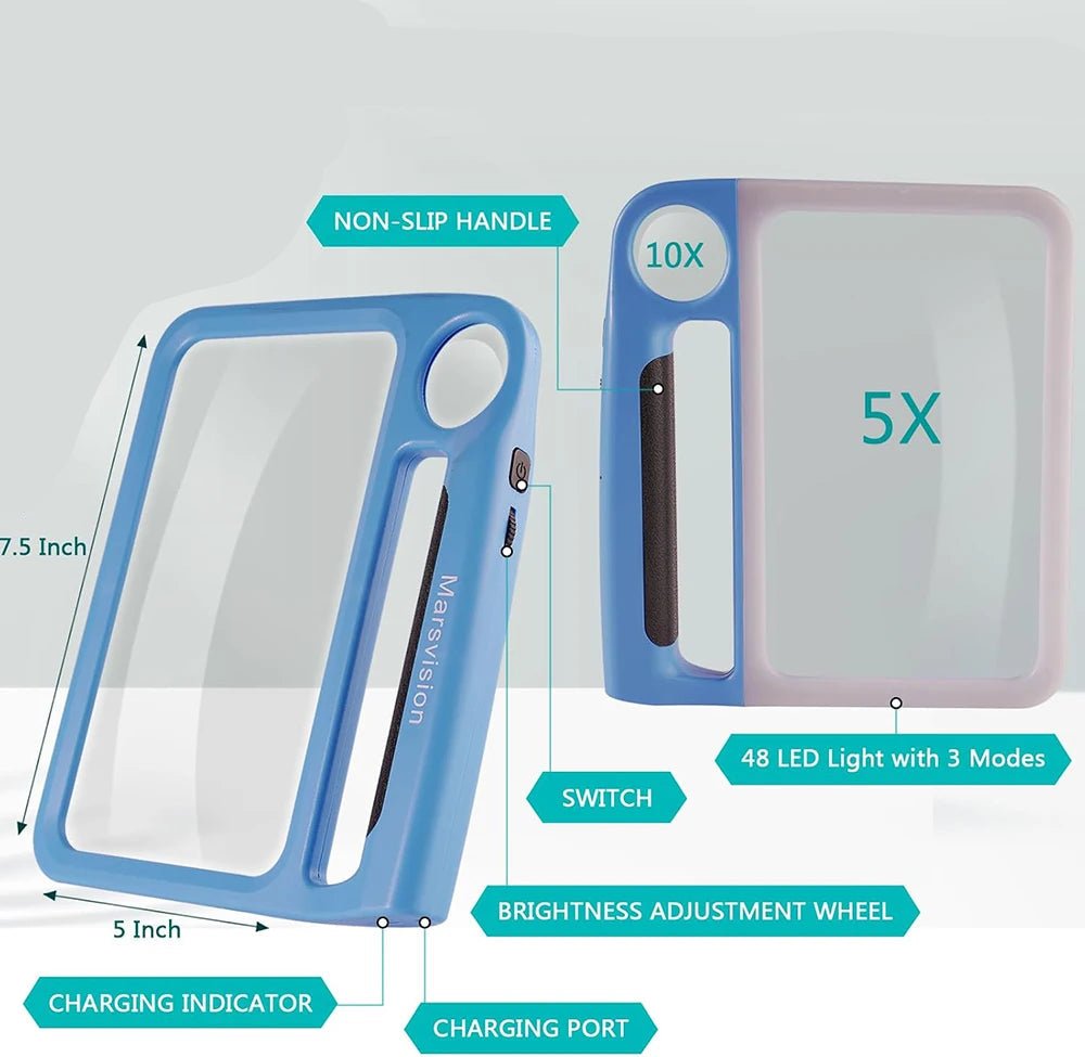 SEHKOMFORT – Handle magnifier with LED & 5x/10x magnification for clear reading