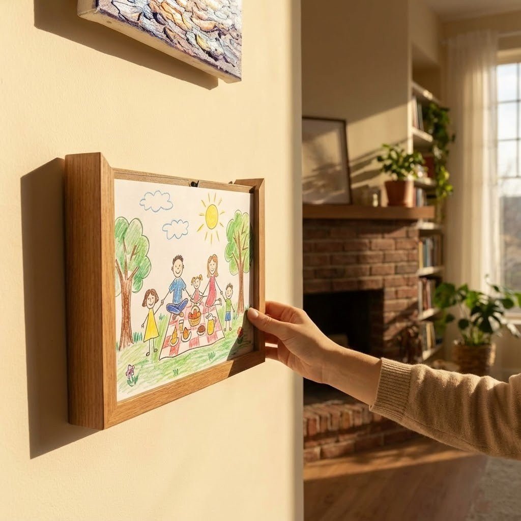 SKETCHBOX – Display frame in wood look with built-in storage space