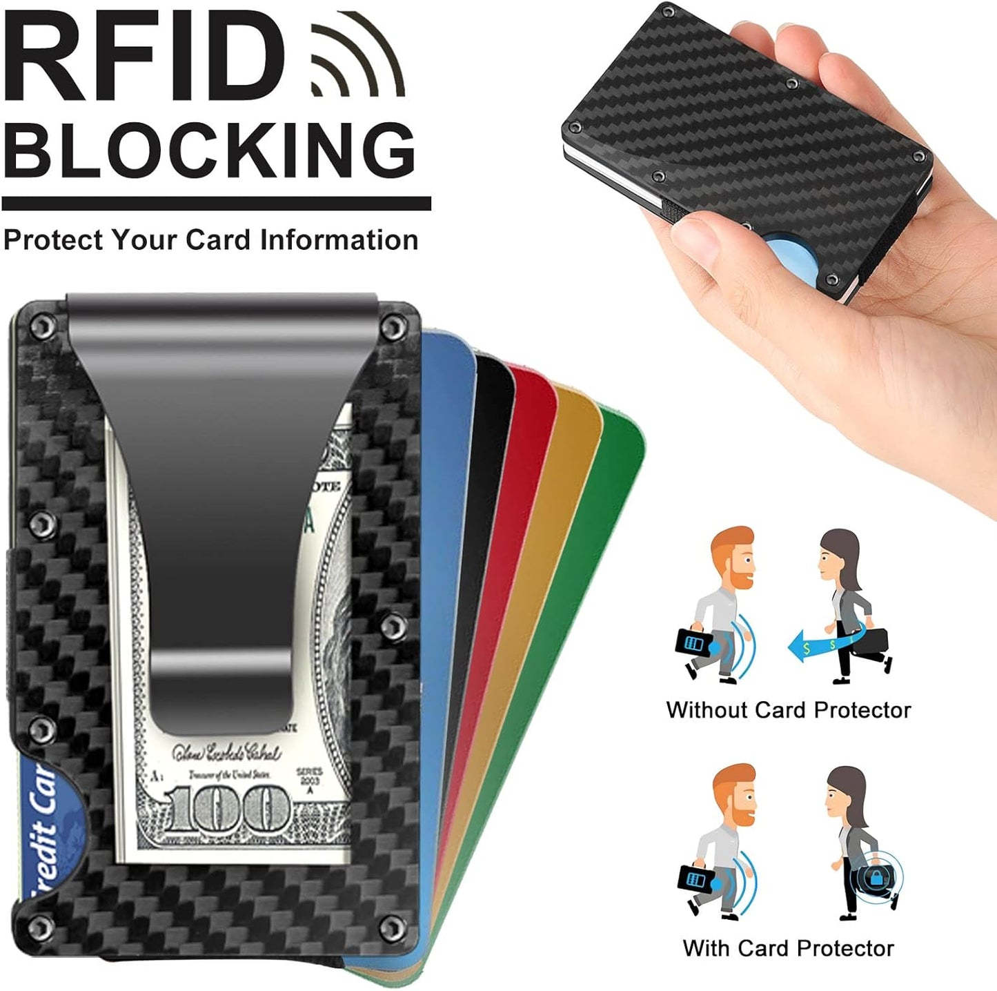 Slim RFID-Blocking Wallet made of Carbon Fiber with Money Clip - CarbonVault