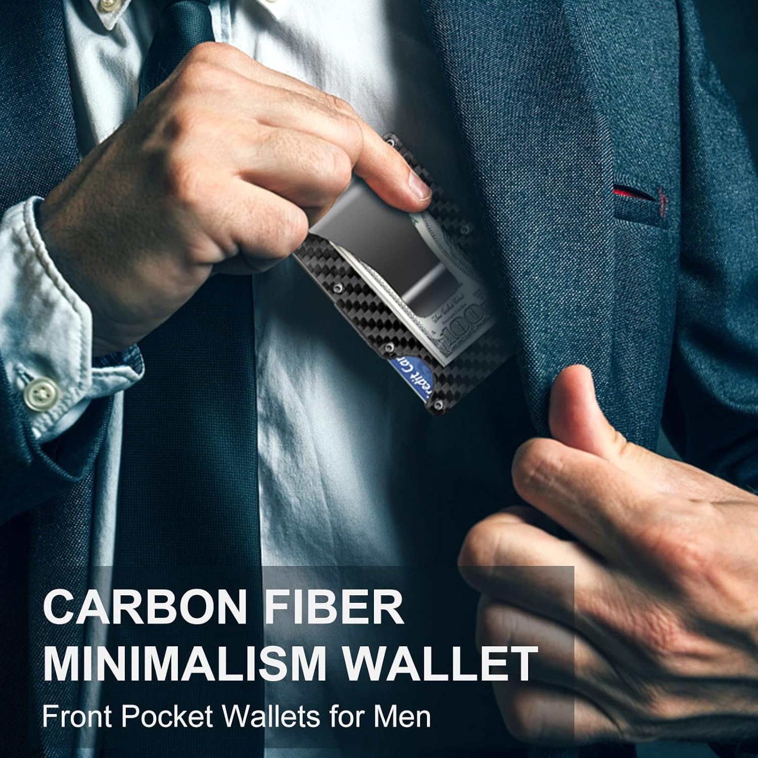 Slim RFID-Blocking Wallet made of Carbon Fiber with Money Clip - CarbonVault