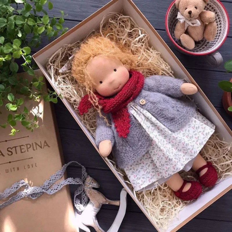 Soft Waldorf Doll Made of Fabric in a Charming Decorative Box