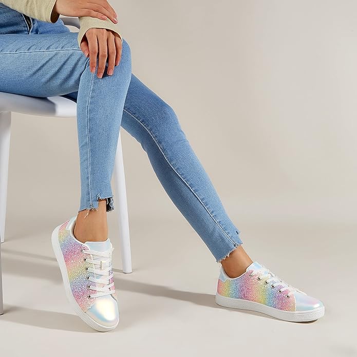 Sparkling Lace-Up Fashion Ladies Sneakers - Xenia