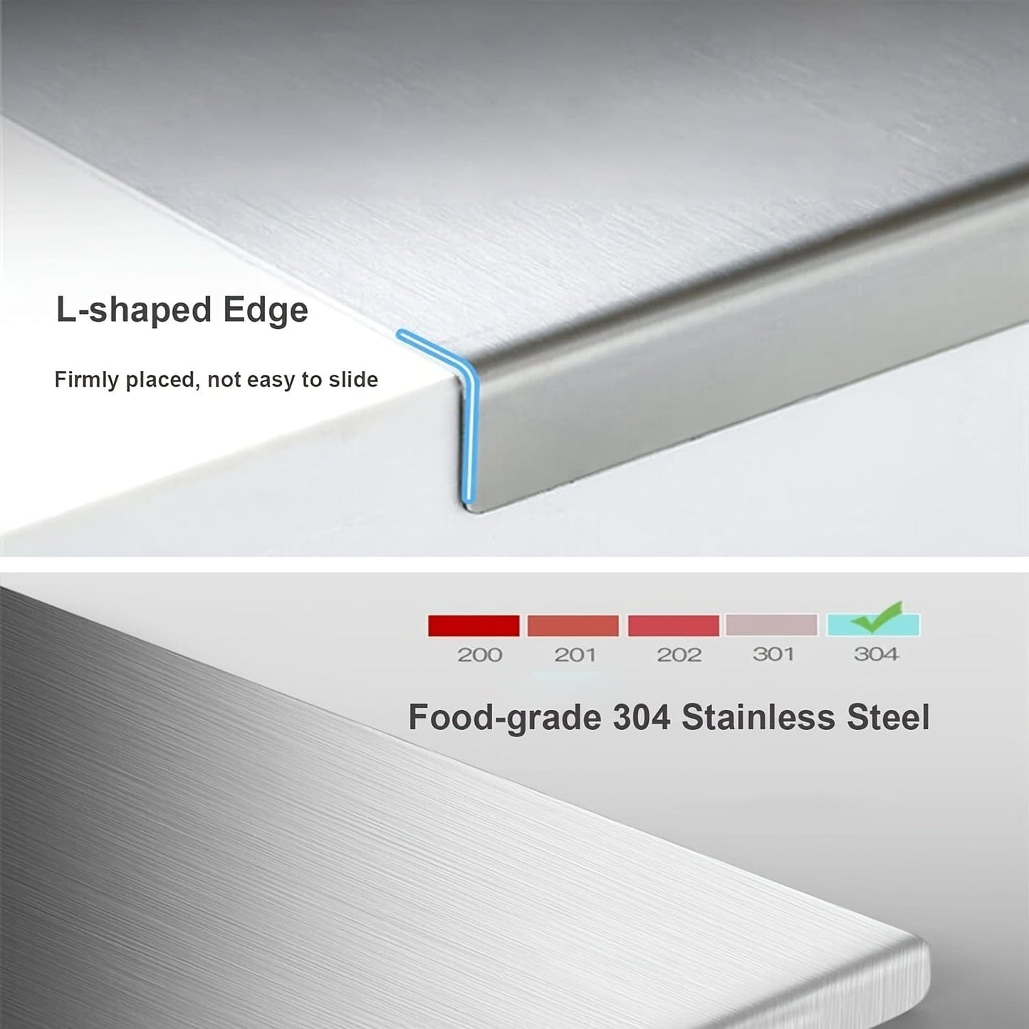 Stainless Steel Cutting Board - Non-Slip with Protective Edge