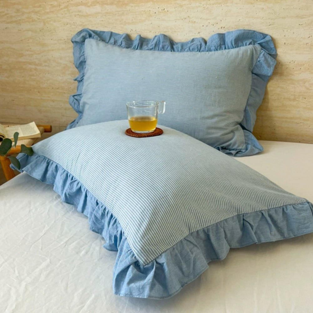 Striped Ruffled Lace Pillowcases in Multiple Colors
