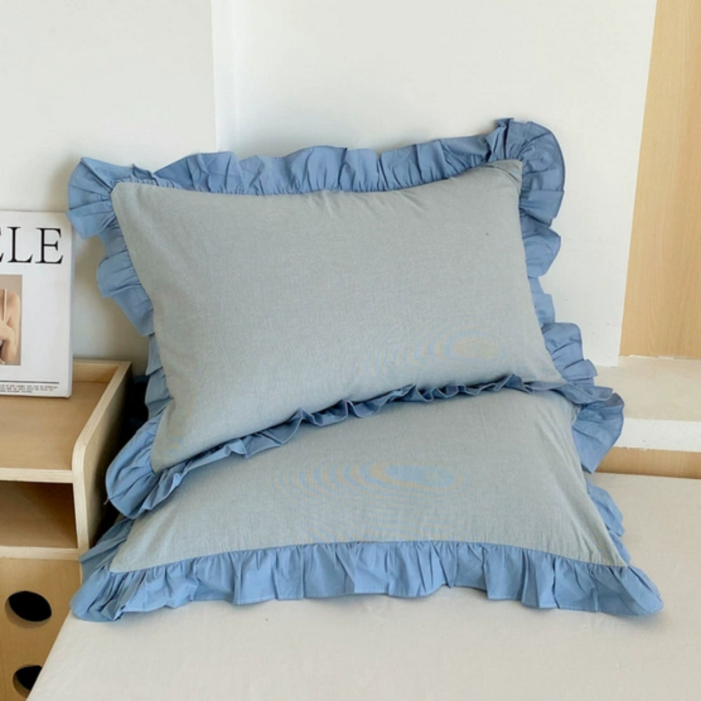 Striped Ruffled Lace Pillowcases in Multiple Colors