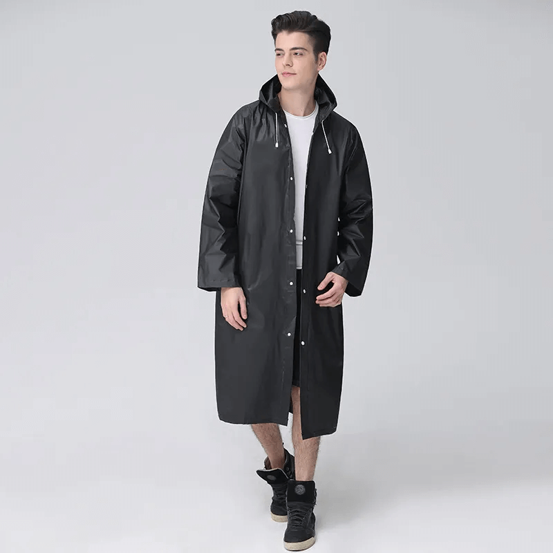 Stylish Long Black Raincoat