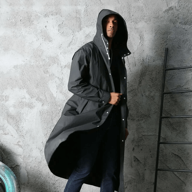 Stylish Long Black Raincoat